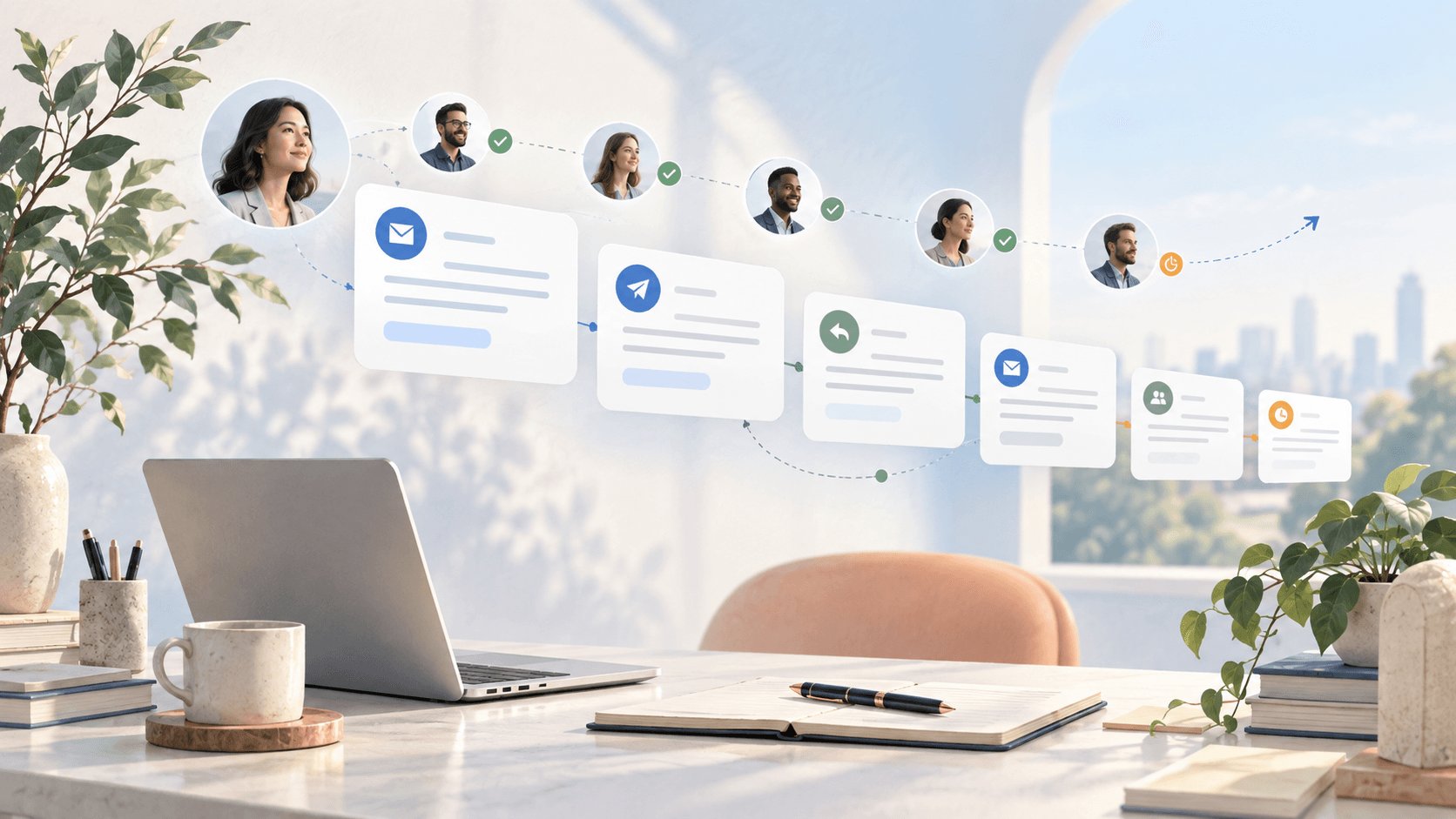 An organized outreach workflow connecting profile notes, messages, and follow-up steps.